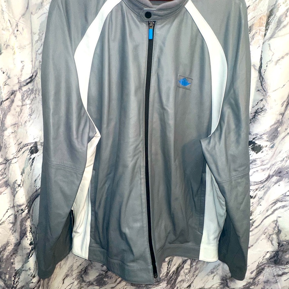 Rare Vintage Jordan Brand BHM edition 100% Leather Cool Gray Motorcycle Jacket - Picture 3 of 15